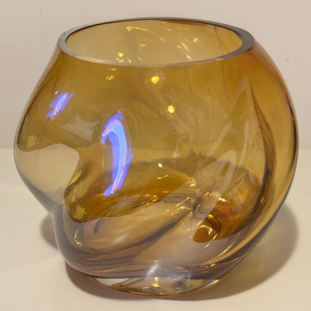 Amber Glass Sculptural Twisted Vase